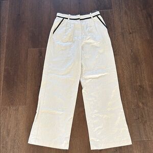 Halogen Cream Linen Pants with Leather Accents | Linen Pants | Linen | Wide Leg